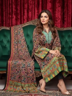 Self Pashmina قلم کار Digital Print 3PC Dress