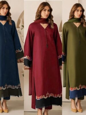 Qaswa Premium Dhanak Daman Embroidery 3PC
